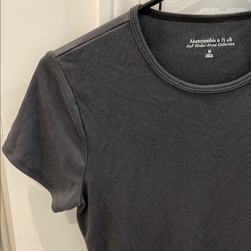 Abercrombie & Fitch Ribbed Grey Fitted Short Sleeve Tee - Picture 7 of 9